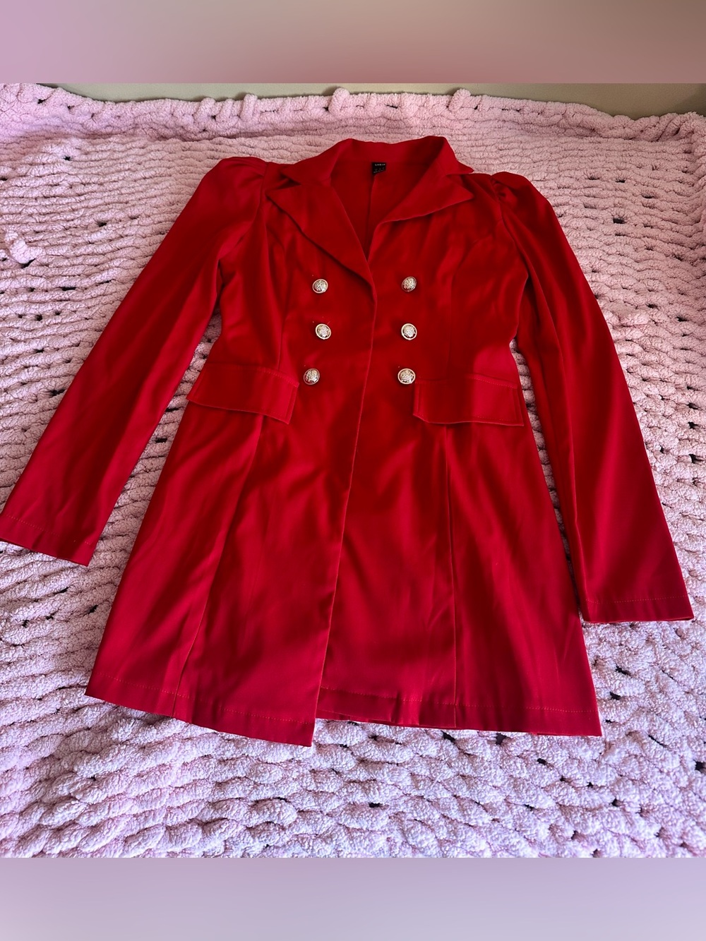 SHEIN Red Double-Breasted Blazer Jacket with Mini Skirt!